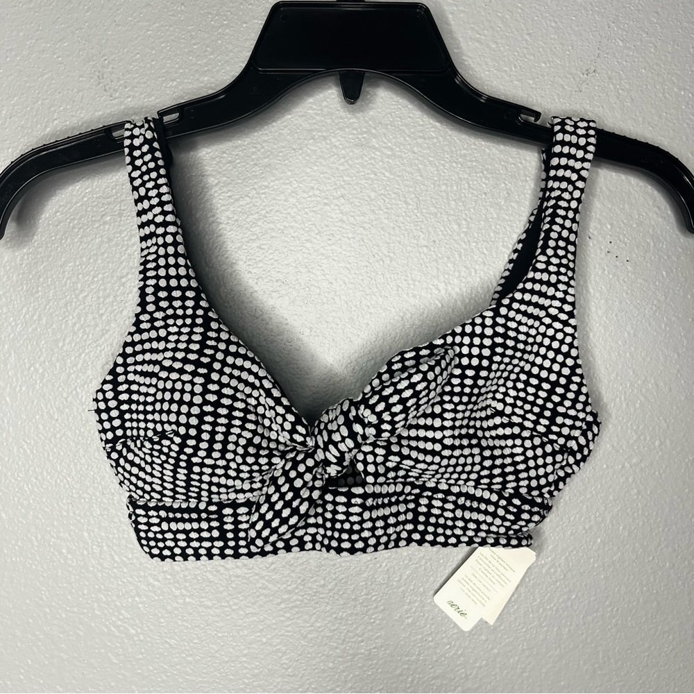 Aerie Scoop Bikini Top Padded‎ Triangle XS Black White Bow Front Swim NWT